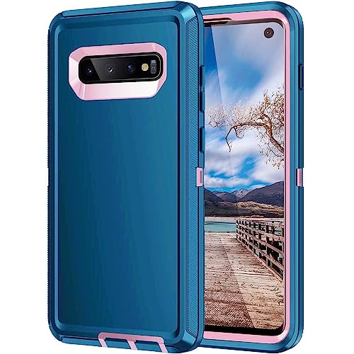 for Galaxy S10 Case,[Without Screen Protector] Heavy Duty Shockproof Dust/Drop Poof 3 Layers Full Bady Protection Rugged Cover Case for Galaxy S10,Turquoise/Pink - color: Turquoise/Pink