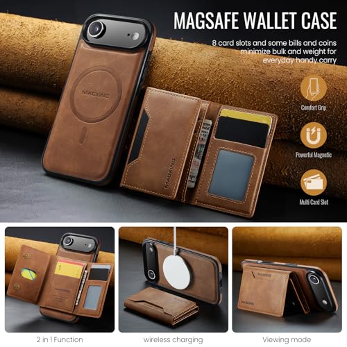 K2 2 in 1 Detachable Magnetic Phone Cases Compatible with iPhone Air / 17 Air Case with Card Holder RFID Blocking , Compatible with Magsafe Wallet, Leather 6.5'' (Brown, iPhone Air) - color: Brown, size: iPhone Air