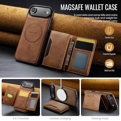 K2 2 in 1 Detachable Magnetic Phone Cases Compatible with iPhone Air / 17 Air Case with Card Holder RFID Blocking , Compatible with Magsafe Wallet, Leather 6.5'' (Brown, iPhone Air) - color: Brown, size: iPhone Air