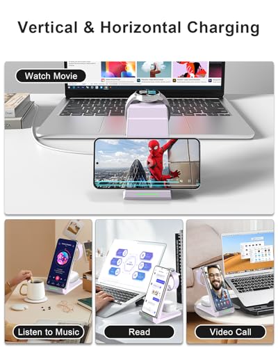 ADADPU 3 in 1 Wireless Charging Station for Samsung Galaxy Devices - color: Light Purple