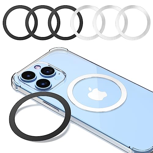 KALAPOP Magnetic Wireless Charging Magsafe Ring-6 PCS,Ultra-Thin(0.4mm) Magsafe Sticker,Compatible with iPhone 18 pro/17/Air/16/15/14/13,Samsung Galaxy,Google Pixel,Magsafe Accessories-3Black&3Silver - color: Black&silver 6pcs