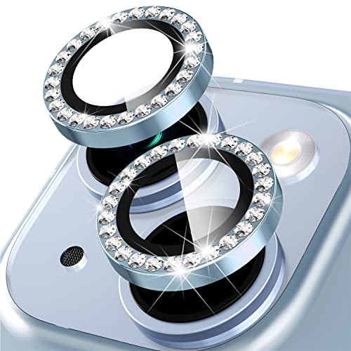 Suoman for iPhone 14 6.1 inch / 14 Plus 6.7 inch Camera Lens Protector, 9H Tempered Glass Film, [Does not Affect Night Shots] Metal Frosted Diamonds Independent Protective Cover- Diamond Blue - color: Diamond Blue