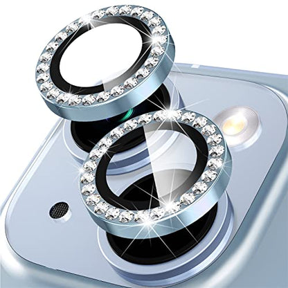 Suoman for iPhone 14 6.1 inch / 14 Plus 6.7 inch Camera Lens Protector, 9H Tempered Glass Film, [Does not Affect Night Shots] Metal Frosted Diamonds Independent Protective Cover- Diamond Blue - color: Diamond Blue
