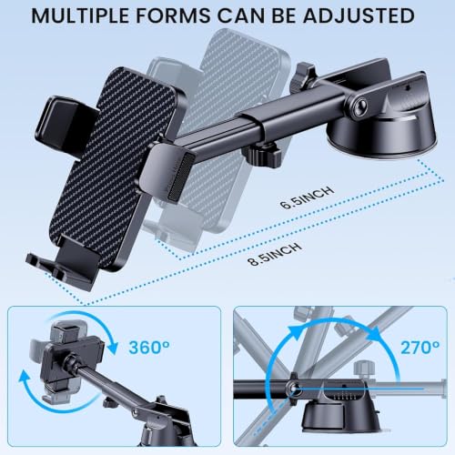 GUWEZ Phone Holders for Your Car [Military Grade Suction Ultra Strong Base] Cell Phone Car Holder 3 in 1 Dashboard Accents/Windshield/Air Vent Hands-Free for Video Installation Kit iPhone Android