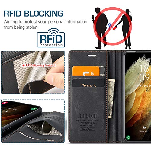 japezop Samsung Galaxy S21 5G Wallet Case with [RFID Blocking],Card Holder Kickstand Magnetic,Soft Leather Flip Case for Galaxy S21 5G 6.2 Inch(Black) - color: Black, size: S21 5G 6.2"