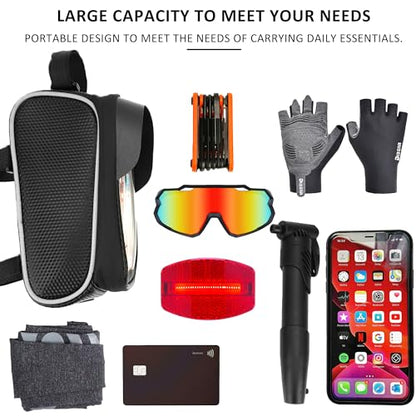 Waterproof Bike Phone Bag – Touchscreen Frame Bag for Phones up to 7 Inches, Reflective Strips, Earphone Hole, Easy Install for Cyclists Who Demand Performance