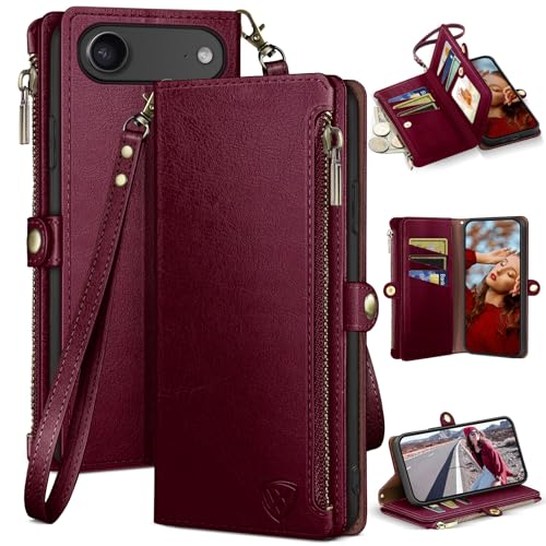 XcaseBar Compatible with iPhone Air 6.5" Wallet case with Zipper Credit Card Holder【RFID Blocking】,Flip Folio Book PU Leather Phone case Shockproof Cover Women Men for Apple 17 Air case Wine Red - color: Wine Red, size: iPhone Air 6.5"