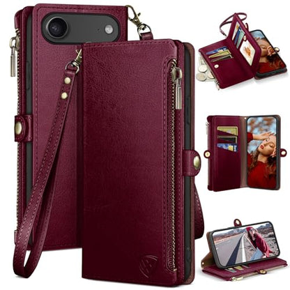 XcaseBar Compatible with iPhone Air 6.5" Wallet case with Zipper Credit Card Holder【RFID Blocking】,Flip Folio Book PU Leather Phone case Shockproof Cover Women Men for Apple 17 Air case Wine Red - color: Wine Red, size: iPhone Air 6.5"
