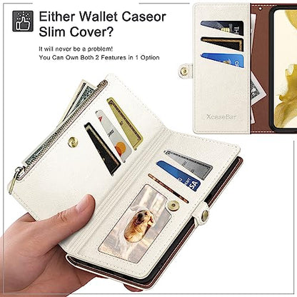 XcaseBar Compatible with ‌Moto Edge 5G 2025 Wallet case with Zipper Credit Card Holder【RFID Blocking】,Flip Folio Book PU Leather Phone case Shockproof Cover Women Men for Mote Edge 2025 case White - color: White