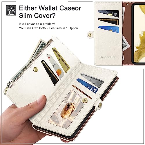XcaseBar Compatible with ‌iPhone 16e 6.1"/17e 6.1" Wallet case with Zipper Credit Card Holder【RFID Blocking】,Flip Folio Book PU Leather Phone case Shockproof Cover Women Men for Apple 16e case White - color: White