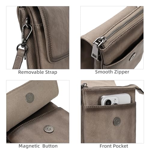 Iswee Rfid Blocking Small Crossbody Bag for Women Travel Classic Style | Genuine Leather,Adjustable Shoulder Strap,Fits 6.9" Phone,Anti-Theft Purse,Perfect for Daily Use and Weekend Travel - color: Grey