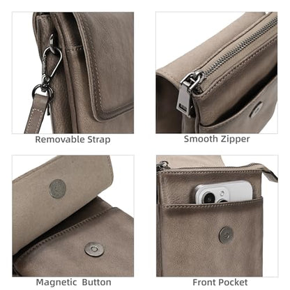 Iswee Rfid Blocking Small Crossbody Bag for Women Travel Classic Style | Genuine Leather,Adjustable Shoulder Strap,Fits 6.9" Phone,Anti-Theft Purse,Perfect for Daily Use and Weekend Travel - color: Grey