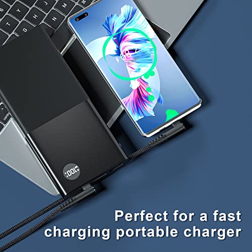 USB C to USB C Cable 100W 1ft 90 Degree Fast Charging Nylon Braided 3-Pack