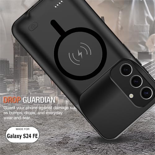 Wireless Charging Case for Galaxy S24 FE, Upgraded 12000mAh Rechargeable Portable Charging Case Compatible with Galaxy S24 FE (6.7 inch) with Carplay Extended Battery Pack Charger Case (Black) - size: Galaxy S24 FE