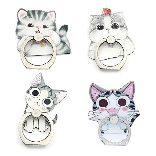 4Pcs Phone Ring Holder Stand, Cute Dogs Cats Animal 360 Rotation Finger Ring Grip Kickstand Mount for Cellphones and Tablets (Cats Ring)