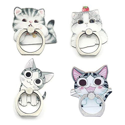 4Pcs Phone Ring Holder Stand, Cute Dogs Cats Animal 360 Rotation Finger Ring Grip Kickstand Mount for Cellphones and Tablets (Cats Ring)