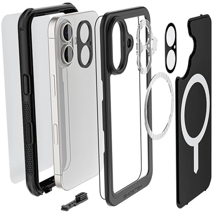 Ghostek Nautical Waterproof iPhone 16 Case with Belt Clip Holster - Screen and Camera Protector, Apple MagSafe Compatible, Rugged Heavy Duty Cover (6.1 Inch, Black) - color: Black, size: iPhone 16
