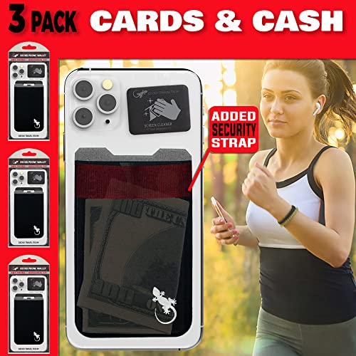 Phone Wallet - Adhesive Card Holder - Cell Phone Pouch - Stick on Lycra Pocket by Gecko - Carry Credit Cards and Cash - color: FAMILY - BLACK WHITE