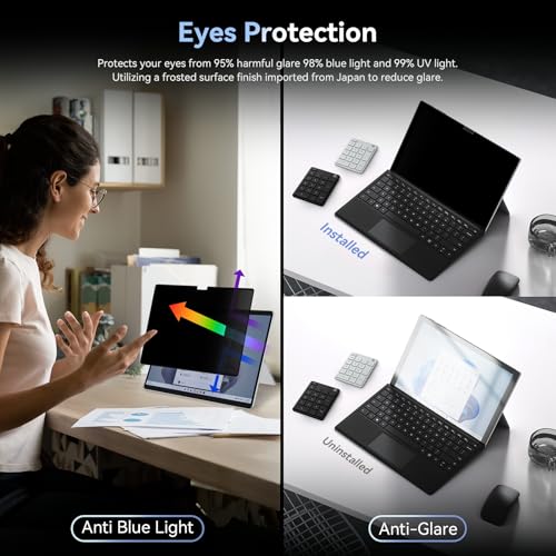Privacy Filter Compatible with Microsoft Surface Pro 7 Plus/Pro 7/Pro 6/Pro 5/Pro 4/Pro 3, Easy On/Off 12.3 Inch Removable Anti Spy Glare Blue Light Privacy Screen - size: 12.3 inch Surface