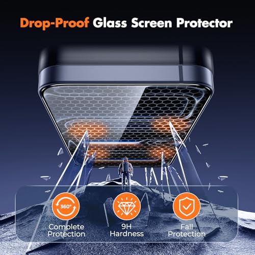 UNBREAKcable for iPhone 17 Pro Screen Protector, 3-Pack Full Coverage Tempered Glass [Military Grade Shatterproof] [9H Hardness] [Easy Installation] [Bubble Free] [99.99% HD Clear] for iPhone 17 Pro - size: iPhone 17 Pro