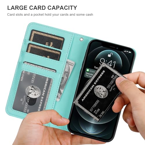 Bocasal Detachable Wallet Case Card Holder for iPhone 12/12 Pro, Light Blue | Kickstand Card Slots Holder PU Leather Magnetic Shockproof Wrist Strap Removable Flip Protective Cover 6.1 inch - color: Light Blue