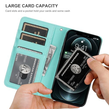 Bocasal Detachable Wallet Case Card Holder for iPhone 12/12 Pro, Light Blue | Kickstand Card Slots Holder PU Leather Magnetic Shockproof Wrist Strap Removable Flip Protective Cover 6.1 inch - color: Light Blue