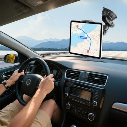 PLDHPRO Tablet Holder for Car Dashboard & Windshield, Universal iPad Car Mount Suction Cup Stand for 5.5" - 14.6" Phones & Tablets Compatible with iPhone 17/16/15, iPad, Galaxy Tab - 5.5-14.6 inch - size: 3.7 in Arm
