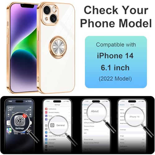 Dinick White for iPhone 14 Case with Ring Holder Kickstand - color: White, size: 6.1'' iPhone 14