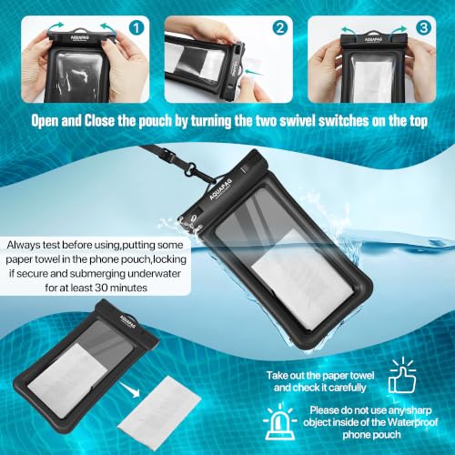 NEPHI IP68 Waterproof Phone Pouch 2 Pack-Up to 8.0"，Adjustable Neck Lanyard Floating Waterproof Phone Case for iPhone,Phone Dry Bags for Vacation Beach Pool Travel Essentials - color: Aqua Green Black 2 pack