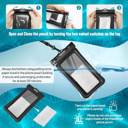 NEPHI IP68 Waterproof Phone Pouch 2 Pack-Up to 8.0"，Adjustable Neck Lanyard Floating Waterproof Phone Case for iPhone,Phone Dry Bags for Vacation Beach Pool Travel Essentials - color: Aqua Green Black 2 pack