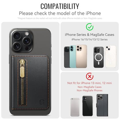 Strapurs Magnetic Card Holder Compatible with MagSafe Phones and Cases, PU Leather Phone Wallet for iPhone 17/16/15/14/13/12/Pro/Max/Plus/Air, 4 Card Slots RFID Blocking with Zipper Pocket - Black - color: Black