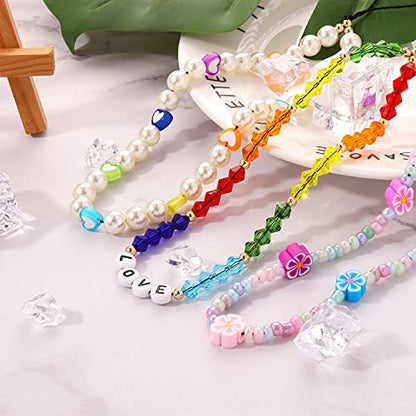 6PCS Beaded Phone Charms Strap Fruit Star Faux Pearl Rainbow Beads Phone Chains Beaded Lanyard for Camera Key Wallet Valentines Day Gifts for Her Women - style: Style6-3