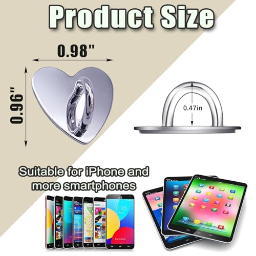 12 Pcs Metal Phone Finger Grip Hook Adhesive Heart Shaped Phone Charm Hook Smartphones Accessories Charm Loop Stand Keychain Ring Smartphones Holder Heart Pad Ring for DIY Hanging Supplies (Silver) - color: Silver