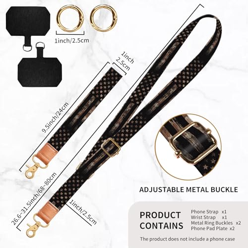 Phone Lanyard Crossbody Wrist Strap, Universal Adjustable Neck Strap for Phone Case Keys ID Badges - color: Retro American Flags