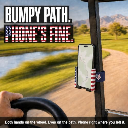 Strap Style Golf Cart Phone Holder, Golf Cart Phone Mount by Desert Fox - color: American Flag