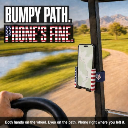 Strap Style Golf Cart Phone Holder, Golf Cart Phone Mount by Desert Fox - color: American Flag
