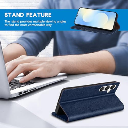 ZZXX for Samsung Galaxy S25 FE Wallet Case with [RFID Blocking] Card Slot Stand Strong Magnetic PU Leather Flip Fold Protective Phone Case for Samsung Galaxy S25 FE Case Wallet(Blue-6.7 inch) - color: Blue