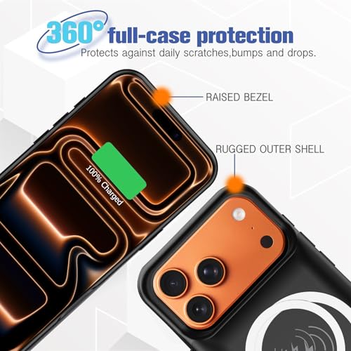 Battery Case for iPhone 17 Pro, Full Encircle 10000mAh High Capacity Rechargeable Portable Charger Case Extended Battery Pack for iPhone 17 Pro(6.3 inch) Wireless Charging Cover with Carplay-Black - size: iPhone 17 Pro (6.3 inch)