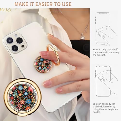 Cell Phone Ring Holder, Cute Metal Phone Grip Stand Finger Ring Kickstand, Flexible 360°Rotation Phone Tablet Case Accessories Compatible with Most Phones Colorful Beautiful Flowers