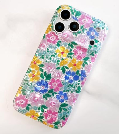 Qokey for iPhone 17 Pro Max Case 6.9" - Glitter Pearly Pastel Flowers Seashell for Women, Soft Bumper Lightweight Slim Fit TPU Non-Yellowing Shockproof Phone Cover, Powder Blue Floral - color: Pastel