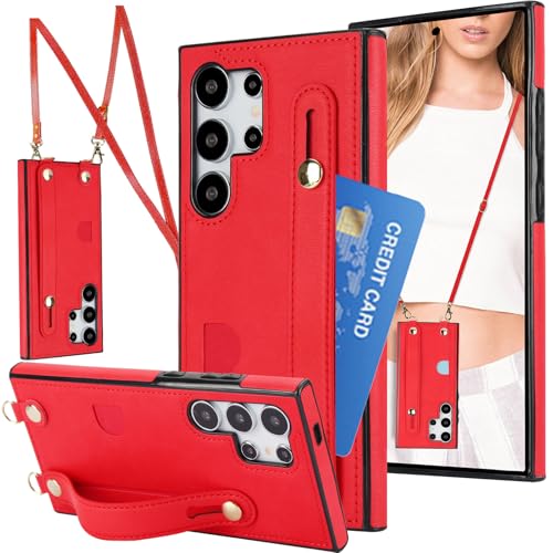 CCSmall Crossbody Case for Samsung Galaxy S23 Ultra w Card Holder KB Red - color: Red, size: Galaxy S23 Ultra