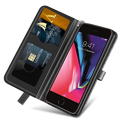 Wallet Case for iPhone 7 Plus/iPhone 8 Plus with Card Holder/Slot,PU Leather Flip Folio Shell [Magnetic Closure][Wrist Strap][Kickstand] Shockproof Cover Fit iPhone 7 Plus / 8 PlusBlack - color: Black, size: iPhone 7 Plus / iPhone 8 Plus (5.5 inch)