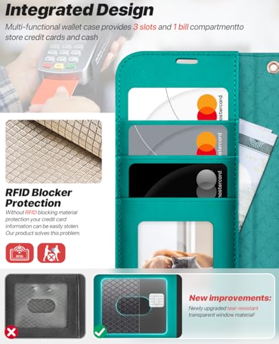 OCASE for iPhone 17 Detachable Wallet Case with Card Holder, 2 in 1 PU Leather Flip Folio with RFID Blocking Stand Wrist Strap Shockproof Phone Cover 6.3 Inch 2025, Blue Green - color: Blue Green, size: iPhone 17