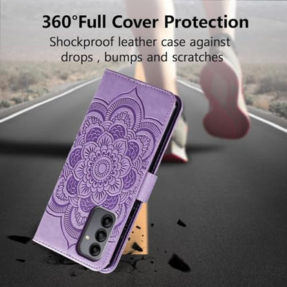 EYZUTAK Case for Samsung Galaxy A16 4G/5G, Premium Leather Magnetic Closure Flip Wallet Phone Case with Card Holder Cash Slot Stand Function Embossed Mandala Flower Shockproof Lanyard Cover - Purple - color: Purple, size: Samsung Galaxy A16 4G/5G