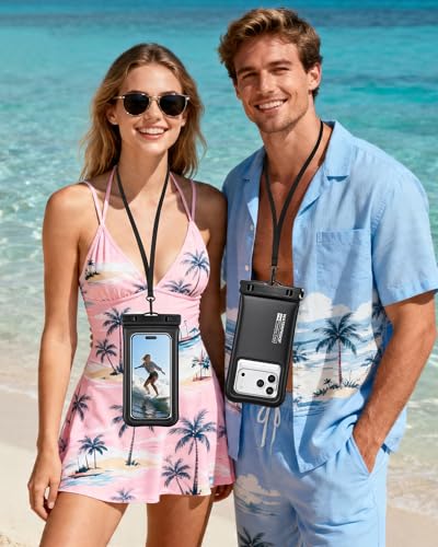 PEDVSTY Floating Waterproof Phone Pouch 2 Pack - Up to 7.0", Black | Touchscreen, IP68 Waterproof Phone Case w/Lanyard, Dry Bags for iPhone Sumsang Google, Beach Kayak Cruise Travel Essentials - size: Regular (Up to 7.0")