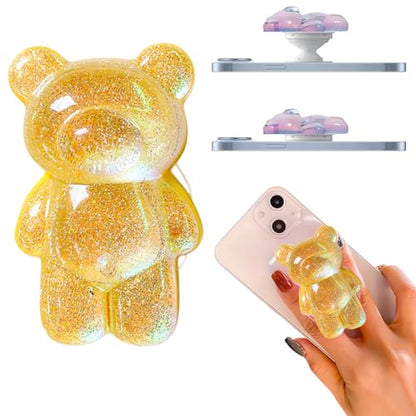 3D Gummy Bear Phone Grip Stand Cute Gummy Bear Style Expandable Collapsible Mobile Phone Grip Stand Holder Comfortable to Hold Phone Grips for Smartphone & Tablet Cell Phone (Yellow) - color: Yellow