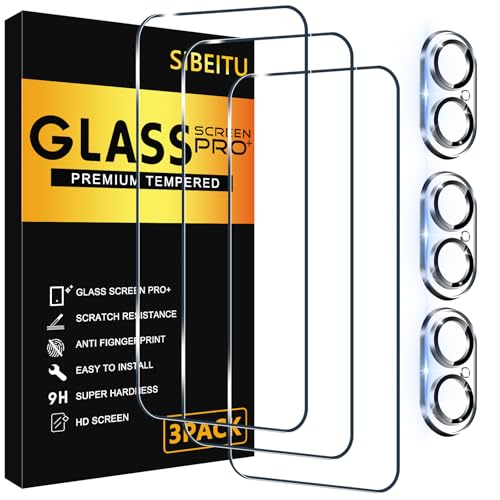 SIBEITU 3+3 Pack Screen Protector + Camera Lens Protector for iPhone 16 | 6.1 Inch HD 9H Hardness Tempered Glass Film, Scratch Resistant, Sensor Protection, Case Friendly, High Response, Bubble Free - size: iPhone 16 6.1"