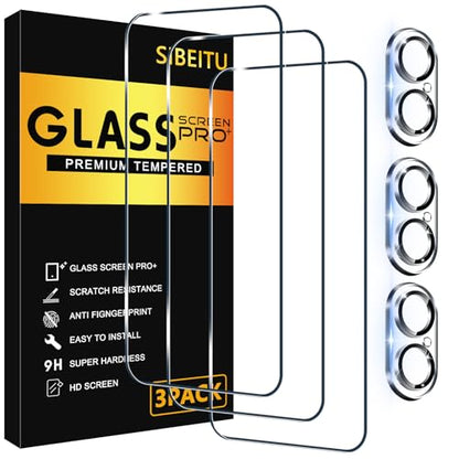 SIBEITU 3+3 Pack Screen Protector + Camera Lens Protector for iPhone 16 | 6.1 Inch HD 9H Hardness Tempered Glass Film, Scratch Resistant, Sensor Protection, Case Friendly, High Response, Bubble Free - size: iPhone 16 6.1"