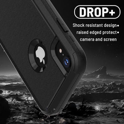 X-belmox for iPhone XR Phone Case [Dropproof] Shockproof Heavy Duty Black | 3-Layers Drop Protection Cover for iPhone XR 6.1 Inch with Tempered Glass Screen Protector, Protective Rugged XR Phone Case - color: Black