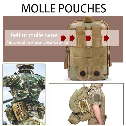 2 Pack Tactical Molle Pouch, Universal EDC Waist Bag Pouches, Outdoor Belt Bags Gear Tool Gadget Pocket with Cell Phone Holster Kakhi - color: CP Camo